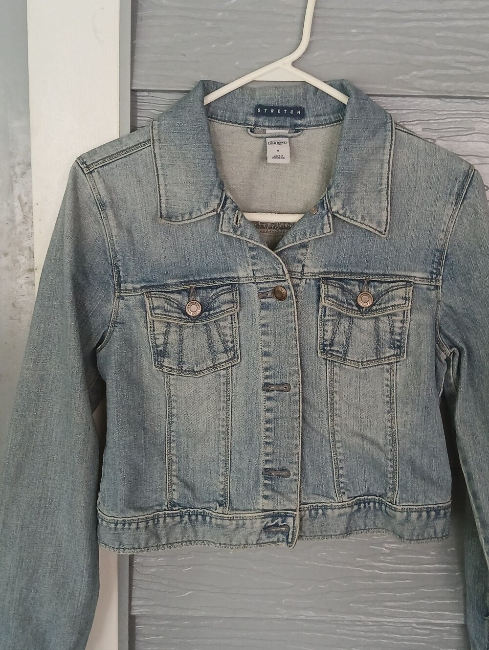 Stretch Denim Jacket - Light Blue Crop Denim Jacket.